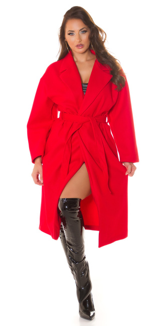 oversized mantel met riem rood
